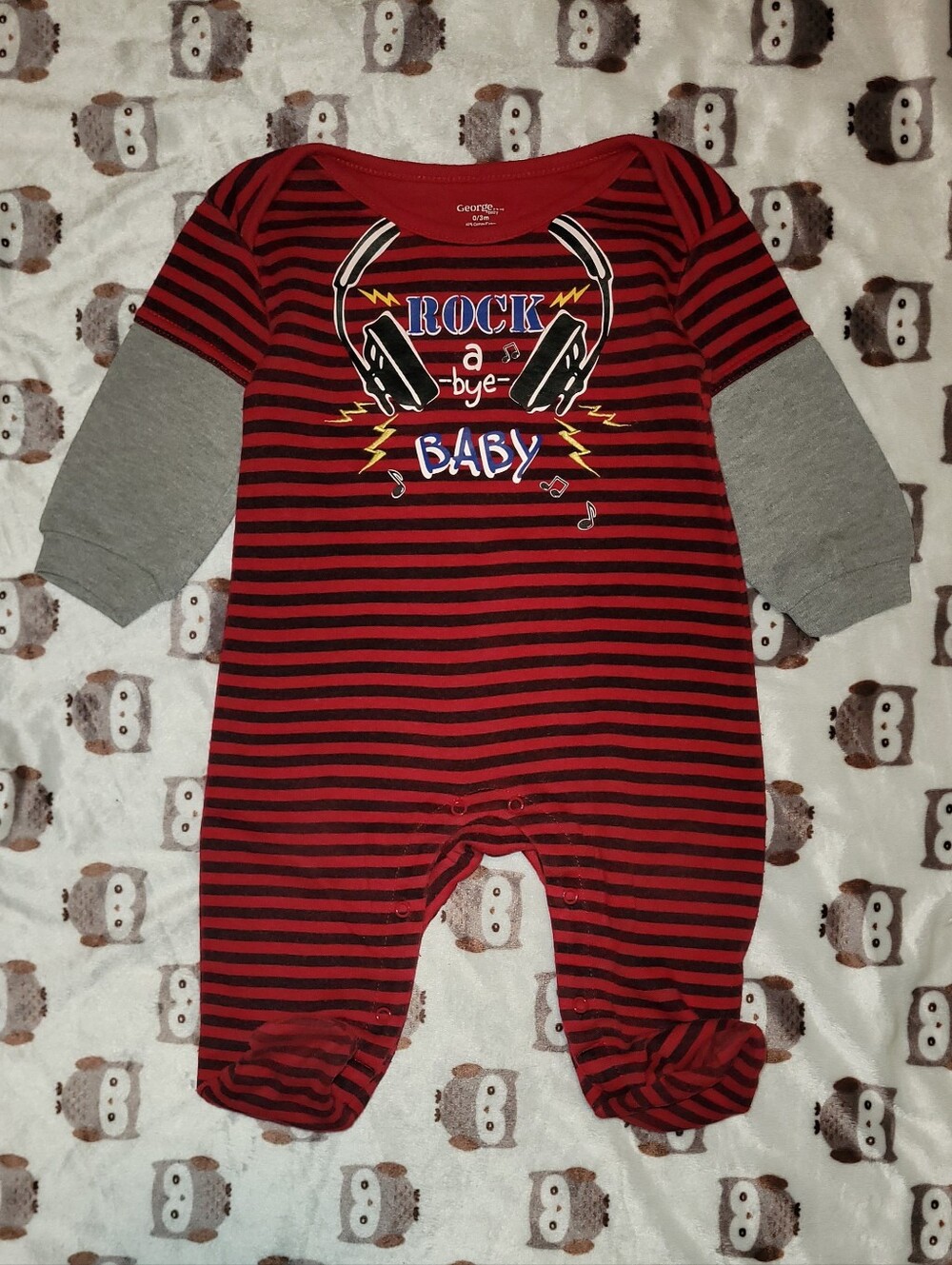 $1 | 0-3m | Striped "Rock-a-bye Baby" Jumpsuit/Footies